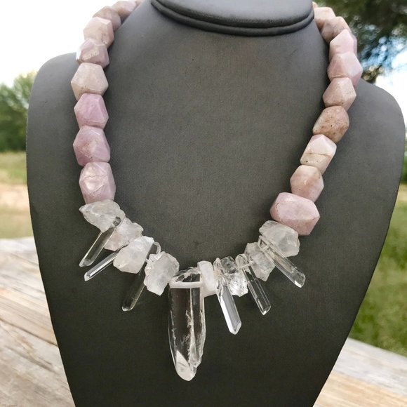 Goddess Necklace Genuine Quartz Crystal Pink Kunzite Solid Sterling Silver 925 - Picture 6 of 12